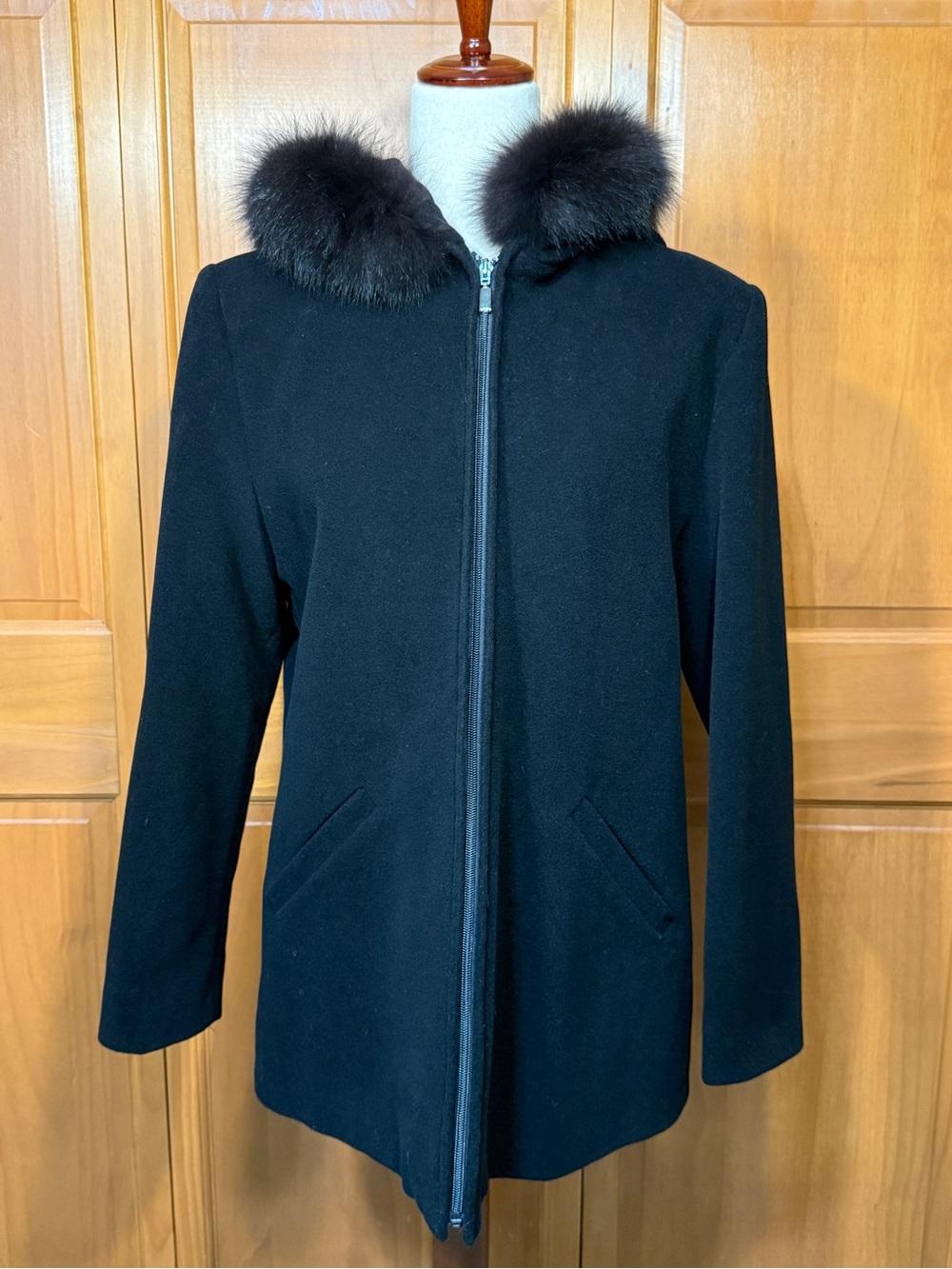 Vintage Kristen Blake Lambs Wool Coat with Fox Fur Trimmed Hood